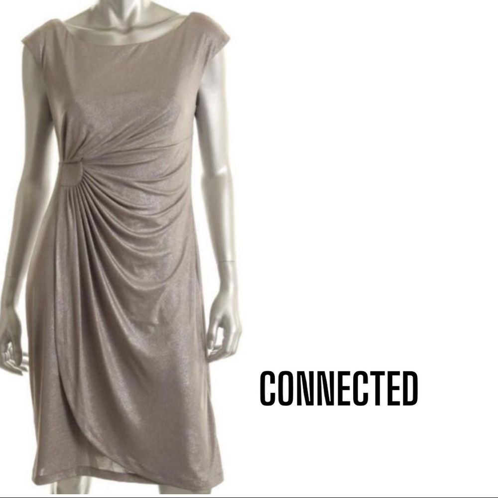 Connected Petites NEW Gray Golden Metallic Sleeveless Dress, 8P, NWT